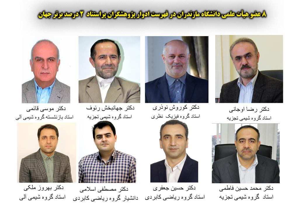 8 عضو هیأت علمی دانشگاه مازندران در فهرست ادوار پژوهشگران پراستناد  2 درصد برتر جهان